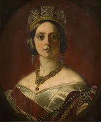 若い女性の頃のビクトリア女王の肖像（1819-1901）、1843-1901年頃（キャンバスに油彩）