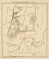 1856年に作られた[原文のまま]と沼地を示すニューヨーク市の計画（紙に黒インク）