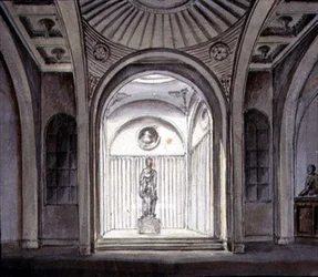 A Sculptural Gallery Interior（水彩・鉛筆・紙