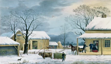J.シュルファーによって刻まれた感謝祭の家、パブ。 Currier and Ives、1867年