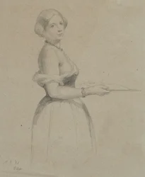 1856年の若い女性の肖像画（黄褐色の紙に黒鉛を塗ったもの）