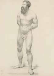 無題-イチジクの葉を持つ立っている男性のヌード、1844年（バフ織り紙に黒鉛）