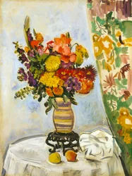 中国の花瓶の花（油彩・キャンバス）