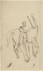 馬と一緒に立っている男性の肖像画の下絵