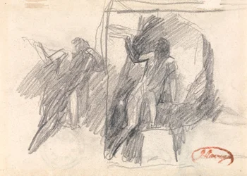 半跪きの姿を描いた2つのスケッチ