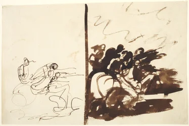 右手を差し出す一団の人物を描いた2つの研究
