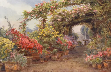 イタリアの庭園フィレンツェのテラス（カラーリトグラフ）