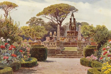 イタリアの庭園：バーニャのヴィラ・ランテ（カラーリトグラフ）