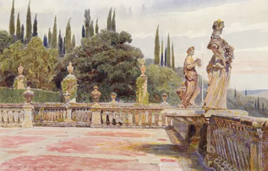 イタリアの庭園：ヴィラ・パルミエリ、フローラとポモナ（カラーリトグラフ）