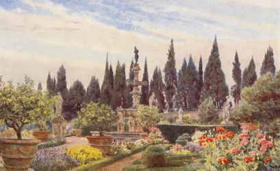 イタリアの庭園：ヴィッラ・レアーレ・ディ・カステッロ（カラーリトグラフ）