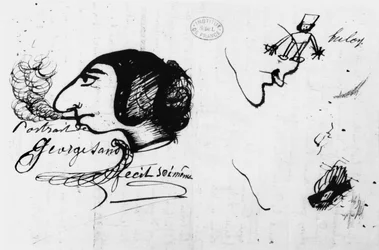 喫煙するジョルジュ・サンド（1804-76）、本人による風刺画