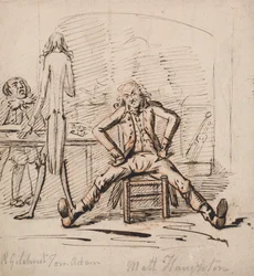Três homens em uma sala: Gilchrist sentado à mesa, Tom Adam em pé, visto por trás e Matt Haughton sentado com as pernas abertas e os braços cruzados diante do fogo
