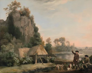 Creswell Crags の景色を眺めながら銃撃を行う 2 人の紳士 1767年。