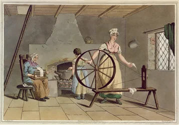 ロバートハヴェル（1769-1832）によって刻まれた「ヨークシャーのコスチューム」から紡ぐ女性、1814年