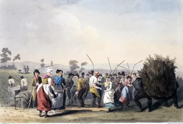 レイプ・スレッシング、ロバート・ハヴェル（1769-1832）1814（手描きのアクアチント）によって刻まれたヨークシャーのコスチューム