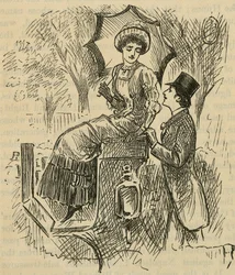 いちゃつく。1882年に出版されたジョージ・デュ・モーリア（1834-1896）のイラスト。