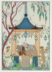 1928年に出版されたポール・ヴェルレーヌ（1844-96）による「Fetes Galantes」のイラスト（ステンシルプリント）