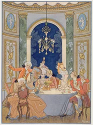 1920年代に出版されたピエール・チョデルロス・ド・ラクロ（1741-1803）による「Les Liaisons Dangereuses」のイラスト（ステンシルプリント）