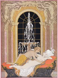 1929年に出版されたピエール・チョデルロス・ド・ラクロ（1741-1803）による「Les Liaisons Dangereuses」のイラスト（ステンシルプリント）