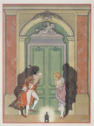 キャンドルライトのカップル、1920年代に出版されたピエール・チョドレルロス・デ・ラクロス（1741-1803）による「Les Liaisons Dangereuses」のイラスト（ポショワールプリント）