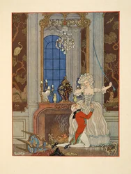 セシルへの愛を宣言するダンセニー、ピエール・チョデルロス・ド・ラクロス（1741-1803）パブによる「危険な関係」のイラスト. 1934年（ステンシルプリント）