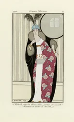 クレープデシンと毛皮のコートで作られたドレスのデザイン、コスチュームパリジャン、pub.1912（ポショワールプリント）から