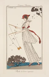 「Journal des Dames et des Modes」のイラストをプリントしたリネンのドレス