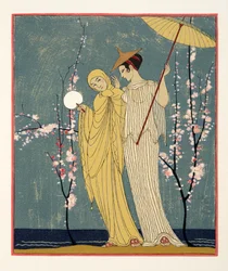 The Meeting、「Les Chansons de Bilitis」のイラスト、Pierre Louys 作、パブ。 1922年（ステンシルプリント）