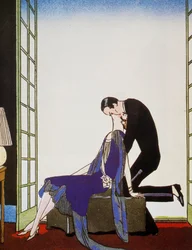 火、ジョージ・バルビエ（1882-1932）によるリトグラフ、Falbalas et Fanfreluches、Almanach des Modes Presentes、Passees et Futuresから