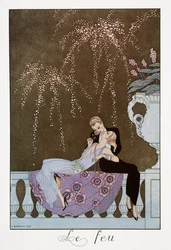 火、ジョージ・バルビエ（1882-1932）によるリトグラフ、Falbalas et Fanfreluches、Almanach des Modes Presentes、Passees et Futuresから