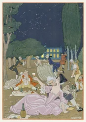 芝生の上、ポール・ヴェルレーヌ（1844-96）による「Fetes Galantes」のイラスト、1923年（ポチョワールプリント）