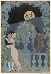人形、ポール・ヴェルレーヌ作「Fetes Galantes」のイラスト（1844-96）1928年（ステンシルプリント）