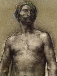 ターバンを巻いた裸の男性の習作（部分）（1888年頃）。 ジョージ・デヴァリエール (1861-1950)。 ダンボール紙にパステル・オン・ペーパー・ロッド・ラミネート。 パリ市立美術館、プパレ。