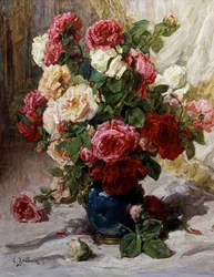 花瓶のバラの静物画ジョルジュ・ジャンナン（1841-1925 フランス）個人蔵