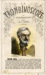 ユーゴ・ヴィクトル・ユーゴ（1802-1885）-レオン＝シャルル・ビエンヴニュ（1835-1910）による政治風刺定期刊行物『トロンビノスコープ（Le Trombinoscope）』の挿絵。