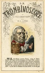 パパ・ピエ9世（生年：ジョヴァンニ・マリア・マスタイ・フェレッティ、1792-1878）-レオン＝シャルル・ビエンヴニュ（1835-1910）の政治風刺定期刊行物『トロンビノスコープ』の挿絵。