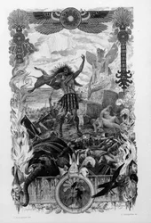 ジョルジュ・アントワーヌ・ロシュグロ（1859-1938）が、ギュスターヴ・フローベールの小説「サランボ」のために描いたイラスト。ローマ人とカルタゴ人による第一次ポエニ戦争（紀元前246-241年）の際の傭兵の戦いを題材にしています。