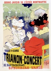 パリのエリゼ・モンマルトル（Elyse-Montmartre）の大庭園で毎日行われているトリアノンコンサート。Georges Meunierのポスター