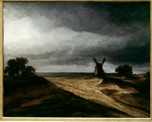 モンマルトル周辺 水車小屋のあるパリの風景 ジョルジュ・ミッシェル（1763-1843）の絵画 18世紀 日0.64 X 0.80 m パリ、ルーヴル美術館