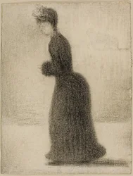 マフを持つ女 1884年頃 （板に紙に黒クレヨン）