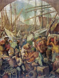 商品の荷降ろし ジョルジュ・ポメラの絵画 (19-20 世紀) 20 世紀 必須の言及: プロヴァンス、マルセイユの収集財団