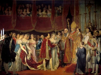 ナポレオン1世（1769-1821）とハプスブルグ・ロレーヌ大公妃マリー・ルイーズ（1791-1847）の宗教的結婚 1810年2月4日 ルーヴルのサロン・カーレにて ジョルジュ・ルジェ（1783-1869）による絵画 19世紀 日。3,67x4,94 m. - ナポレオン1世の宗教的な結婚（17