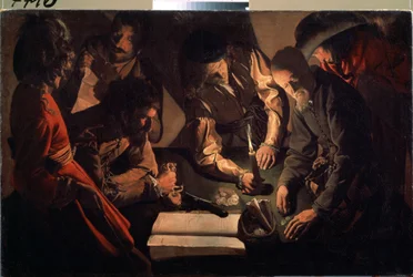 金貸しで（支払い）。 （Usurersで。支払い）。 ジョルジュ・ド・ラ・トゥール (1583-1652) の絵画、1640 年頃。バロック美術。 キャンバスに油彩。 州立美術館、リヴィウ