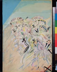 Charles Lecocq (1832-1918) によるオペレッタ ""Girofle Girofla" (Girofle-Girofla) の準備装飾 (Charles Lecocq によるオペレッタ Girofle Giroflia の舞台デザイン) - Georgi Bogdanovich Yakulov (1884-1928) の作品、ガッシュ紙の上に