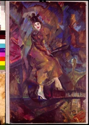 パンナ・パスケビッチの肖像。 Georgi Bogdanovich Yakulov (1884-1928) の作品、段ボールにテンペラ、ロシアの芸術、未来派。 アルメニア国立美術館、エレバン (アルメニア).