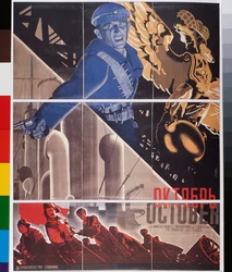 映画ポスター、「10 月」 (映画ポスター 10 月) - ゲオルギ アヴグストヴィッチ シュテンベルク (1900-1933) によるアートワーク、リトグラフ