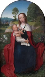 オランダ語：風景の中に座るマリアと子供 風景の中に座る処女と子供