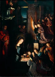 ジェラール・ダヴィッド（1460-1523）によるキリスト降誕図 1495年Dim.57x41 cm ウィーン、美術史博物館