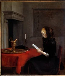 手紙を読む女性。オランダ人ジェラルド・テル・ボルヒ（1617-1681）の絵画