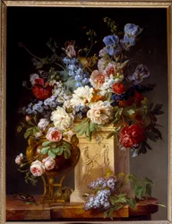 バスケットと花瓶。ジェラール・ド・スパエンドンク（1746-1822）の絵画